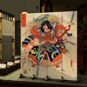 [해외]일본 야쿠자 가라오케 파티션 접이식 프린팅 도깨비-42 초콜릿 색상