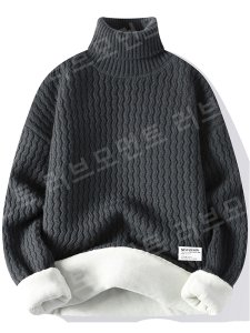 남성용 따뜻한 양털 터틀넥 스웨터 캐주얼 풀오버 단-레드(벨벳 플러스)