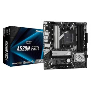 [해외]ASRock A520M Pro4 AMD Ryzen 3000/4000 시리즈 (Soket AM4) A520 칩셋, 마이크로 ATX 마더보드와 호환 [국