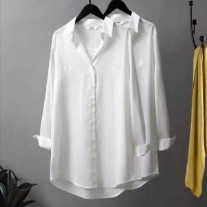 섹시한 쉬폰 롱 블라우스 여성 셔츠 소매 여름 탑 빅-2. 화이트 칠부 슬리브 셔츠