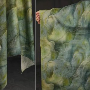 [해외]실크 코튼 원단 드레이프 셔츠 가디건 디자이너 옐로우 그린 신비로운 녹색 호수