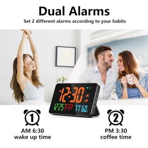 [해외]JXJHOVV Digital Clock LED Alarm WIFI clock with Temperature Humidity,Calendar,Week,Auto-Dimming,Snoo