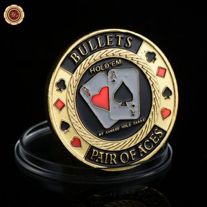 [해외]기념주화 총알 포커 카지노 칩 동전 에이스 쌍 금 테이블 게임 카드 가드 행운 도전 코인